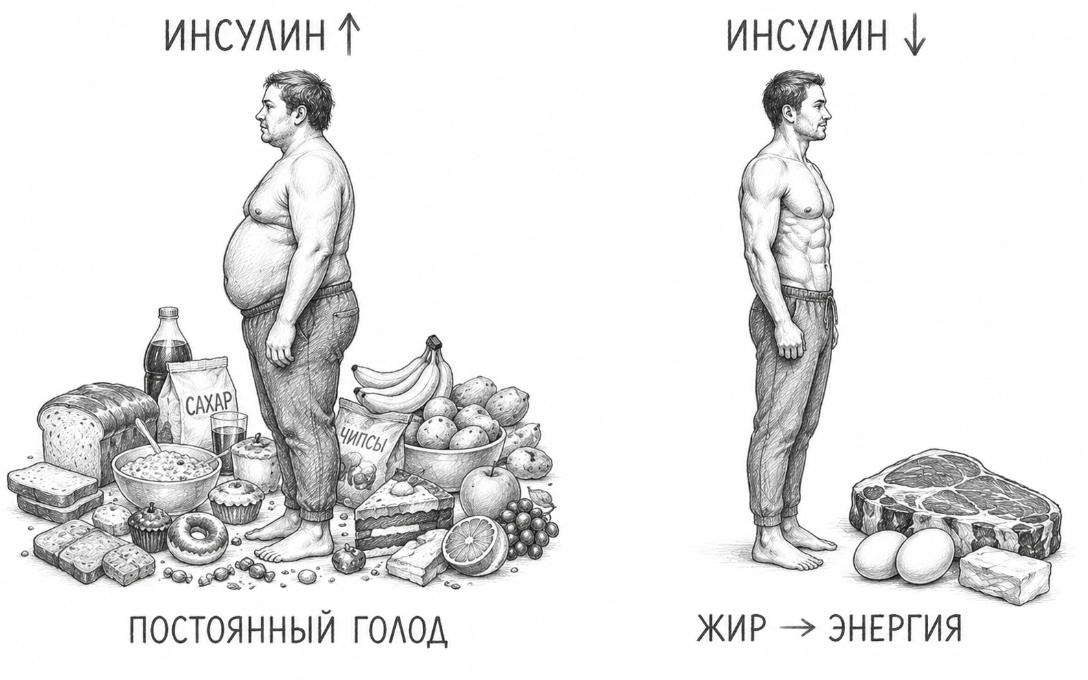 Схема похудения на карнивор диете через снижение инсулина и доступ к жиру